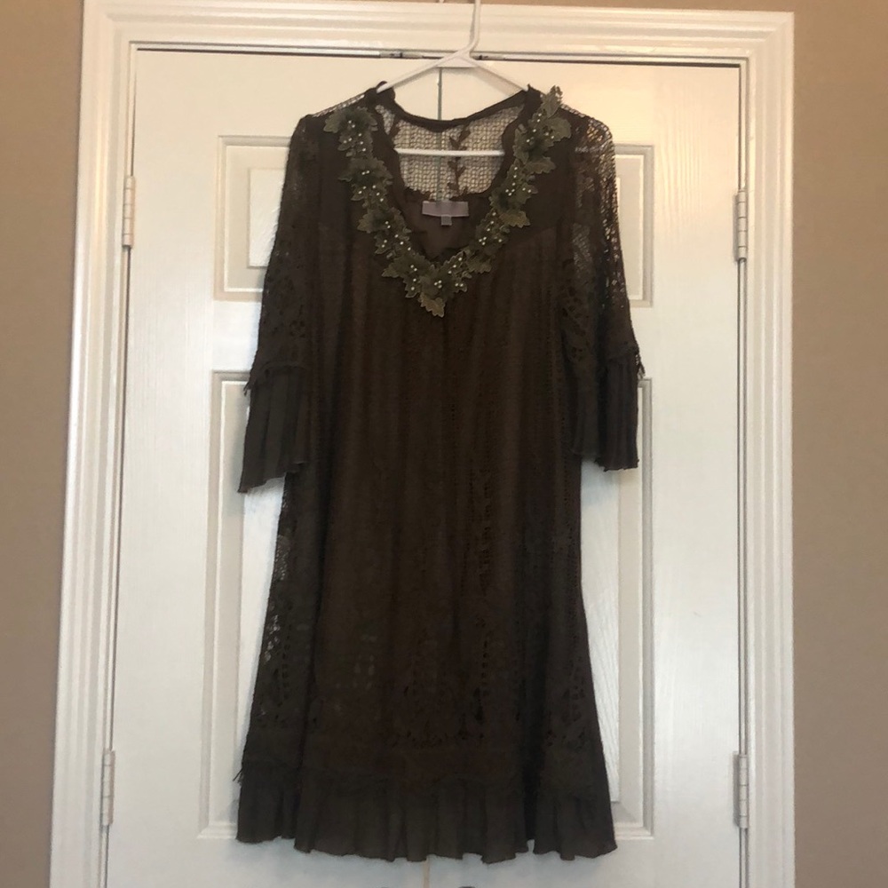 Army green crocheted dress